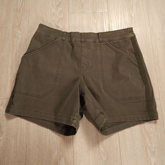 Spanx Stretch Twill Shorts Womens Size XL Green Chino Retro Style 6" Inseam - Picture 1 of 15
